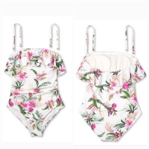 Kona Sol Women's Bandeau Flounce Front Ruched Full Coverage One-piece Swimsuit